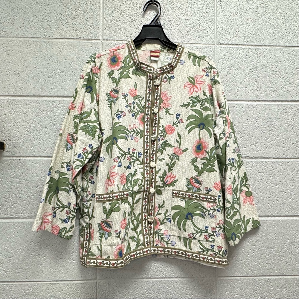 Tudor Court by Haband Floral Cotton Jacket Women’s XL Button Front Pockets - Picture 3 of 8